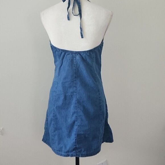 ASOS Design Midwash Chambray Halter Neck Button Down Mini Dress 6 UK 10 (21) - Picture 6 of 11